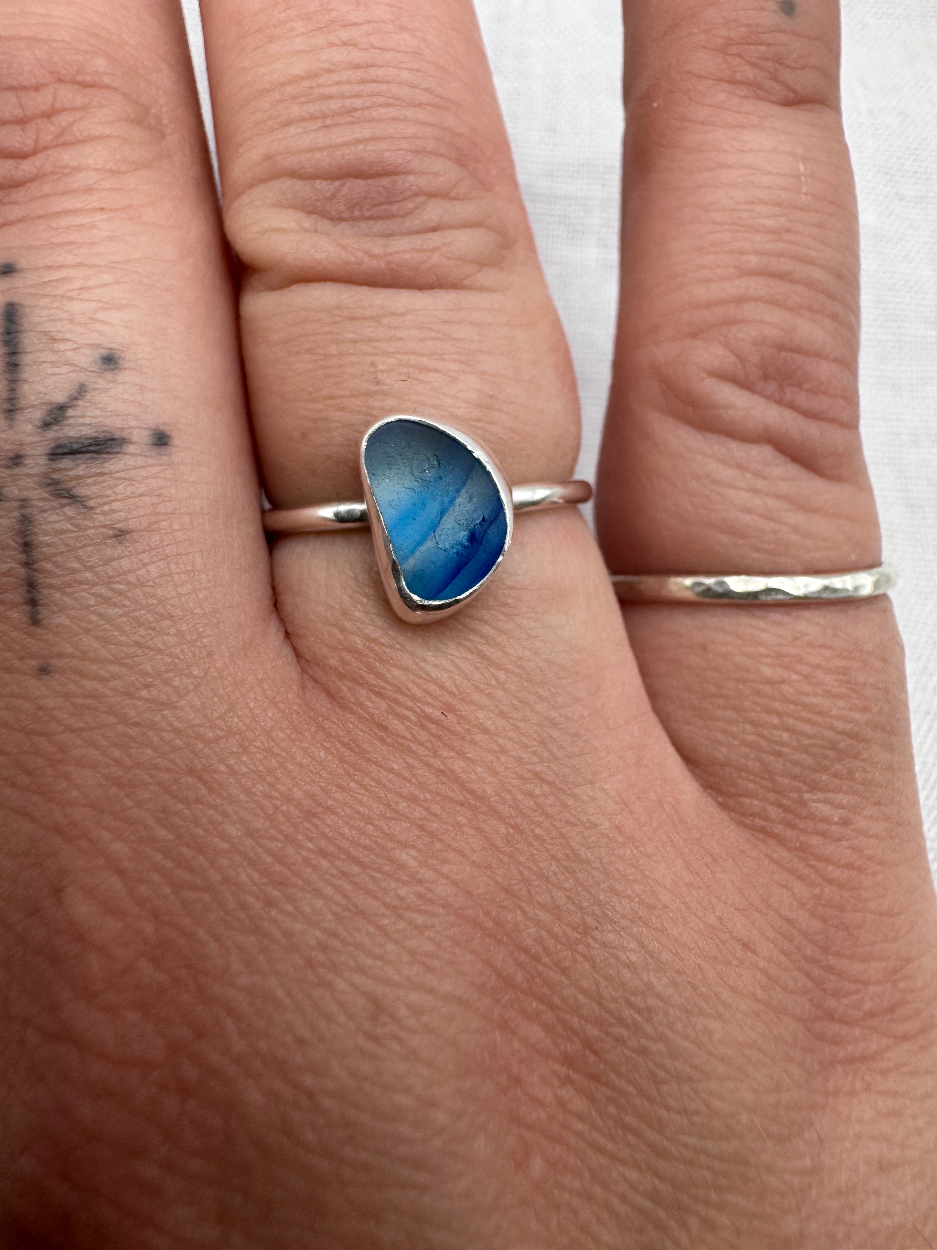 One-of-a-kind Multi Blue Sea glass Ring